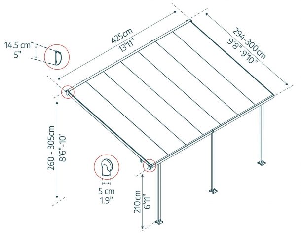 Varikatus terrassile Feria 3x4,25m hall/kirgas - Pilt 2